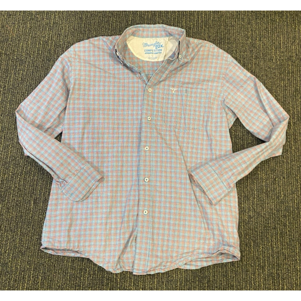 Wrangler 20X Shirt Mens Large Blue plaid Competition Pearl Snap Western Cowboy